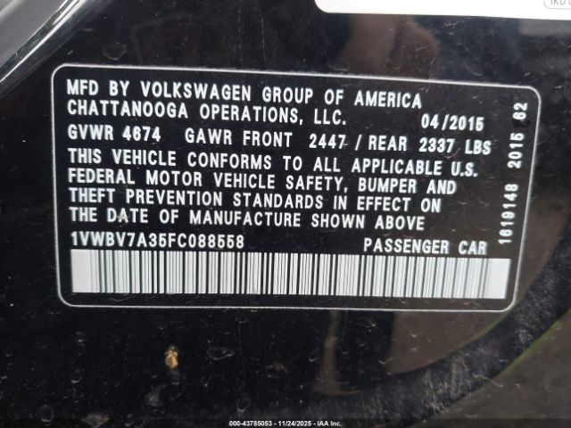 2015 VOLKSWAGEN PASSAT 1VWBV7A35FC088558 Photo 8
