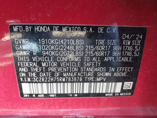 2024 HONDA HR-V 3CZRZ2H75RM783878 Photo 8