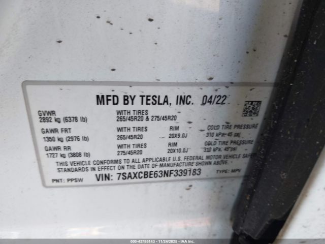 2022 TESLA MODEL X 7SAXCBE63NF339183 Photo 8