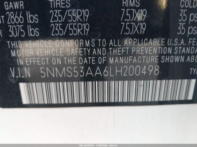 2020 HYUNDAI SANTA FE 5NMS53AA6LH200498 Photo 8