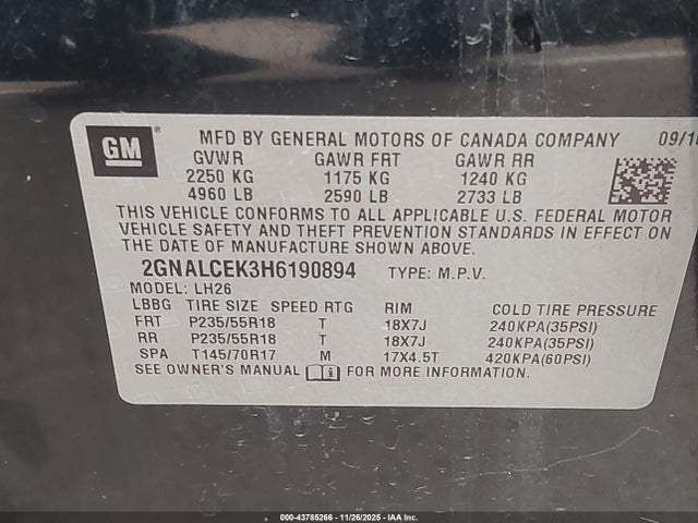 Chevrolet EQUINOX LT 2017 2GNALCEK3H6190894 Image 9