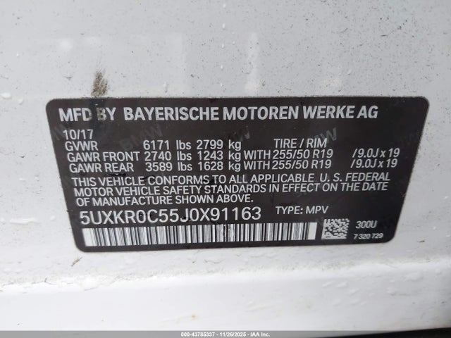 2018 Bmw X5 Xdrive35i მანქანა იყიდება აუქციონზე, vin: 5UXKR0C55J0X91163, აუქციონის ნომერი: 43785337