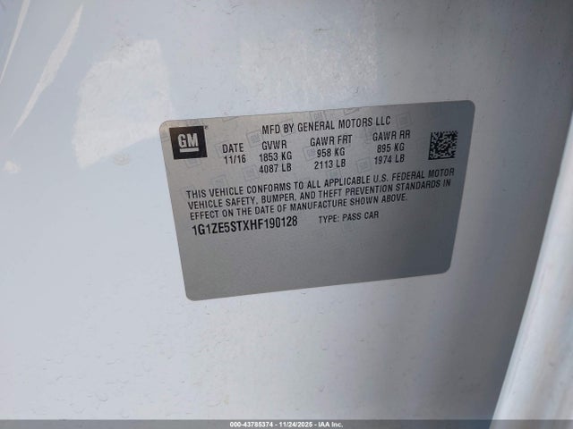 1G1ZE5STXHF190128 Chevrolet MALIBU 1LT