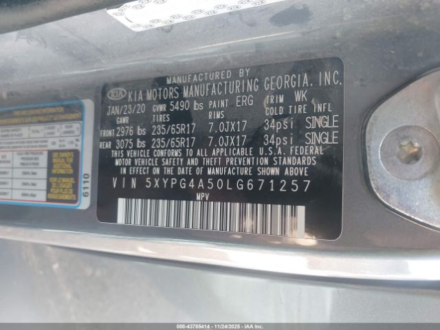 2020 KIA SORENTO 5XYPG4A50LG671257 Photo 8