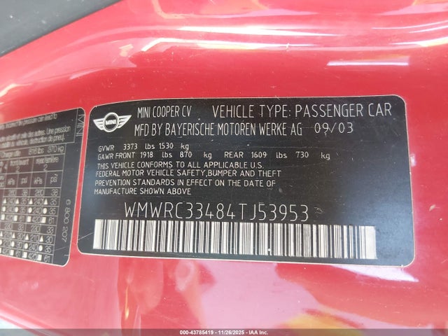 2004 MINI COOPER WMWRC33484TJ53953 Photo 8