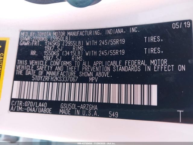 2019 TOYOTA HIGHLANDER 5TDYZRFH2KS337067 Photo 8