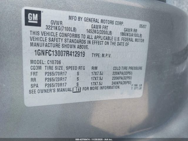 2007 CHEVROLET TAHOE 1GNFC13007R412919 Photo 8