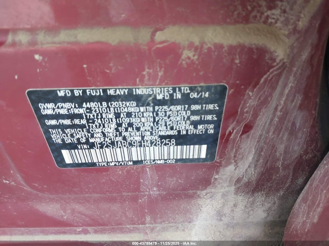 Aukcja sprzedaży 2015 Subaru Forester 2.5i, vin: JF2SJABC9FH428258, numer aukcji: 43785479