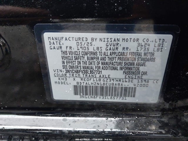 Nissan Versa 1.6 Sr 2025 3N1CN8FV3SL857731 Image 9