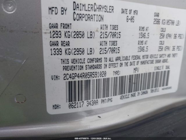 2005 CHRYSLER TOWN & COUNTRY 2C4GP44R05R591020 Photo 8