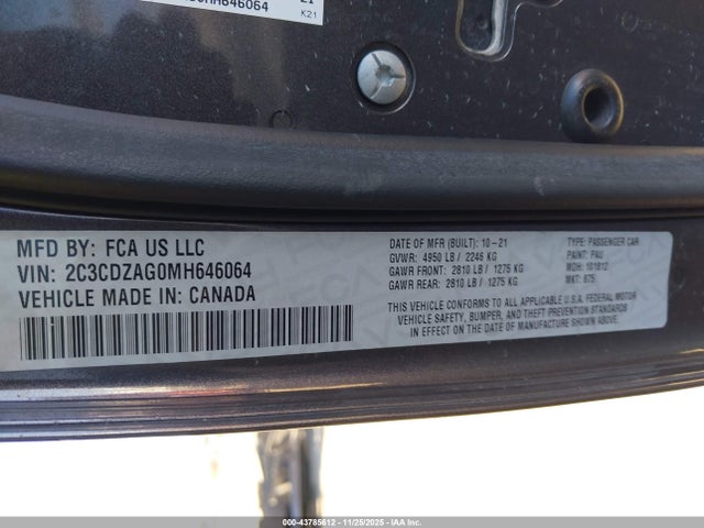 2021 DODGE CHALLENGER 2C3CDZAG0MH646064 Photo 8