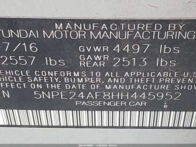 5NPE24AF8HH445952 Hyundai Sonata