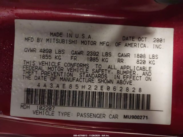 2002 MITSUBISHI ECLIPSE SPYDER 4A3AE85H22E062828 Photo 8