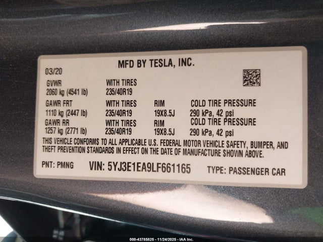 2020 TESLA MODEL 3 5YJ3E1EA9LF661165 Photo 8