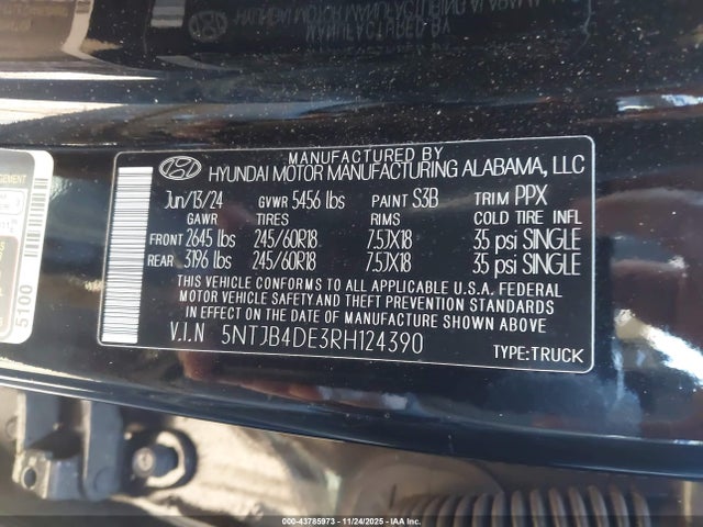 Aukcja sprzedaży 2024 Hyundai Santa Cruz Sel, vin: 5NTJB4DE3RH124390, numer aukcji: 43785973