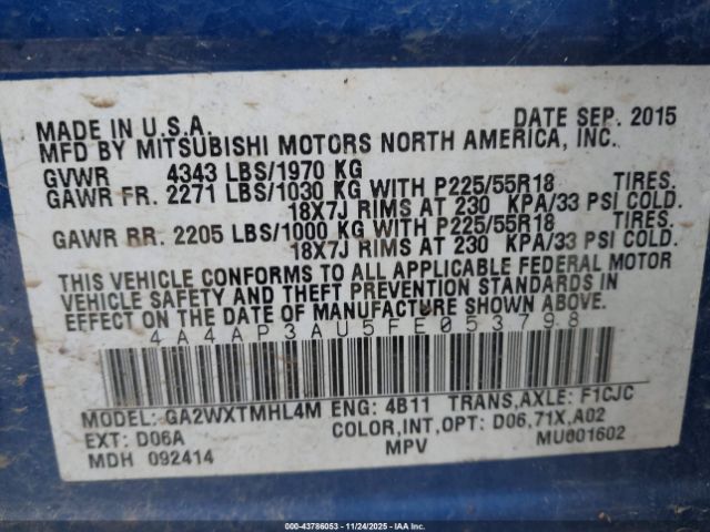 2015 MITSUBISHI OUTLANDER SPORT 4A4AP3AU5FE053798 Photo 8