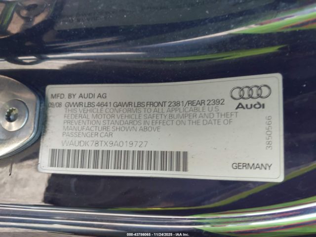 2009 AUDI A5 WAUDK78TX9A019727 Photo 8