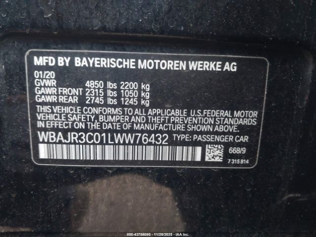 2020 BMW 530I WBAJR3C01LWW76432 Photo 8