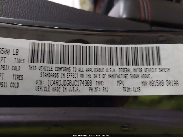1C4RDJDG8JC174388 Dodge Durango Gt Awd