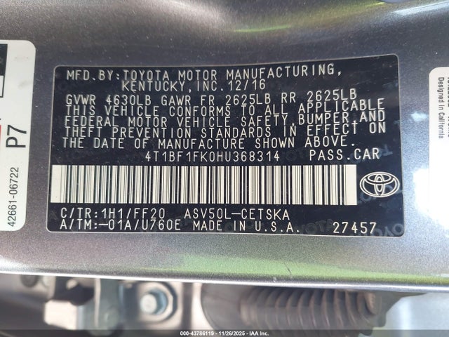 4T1BF1FK0HU368314 Toyota CAMRY SE