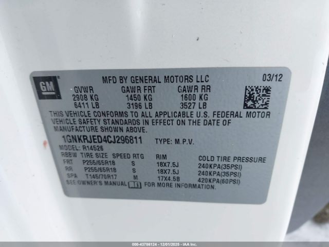 2012 CHEVROLET TRAVERSE 1GNKRJED4CJ296811 Photo 8