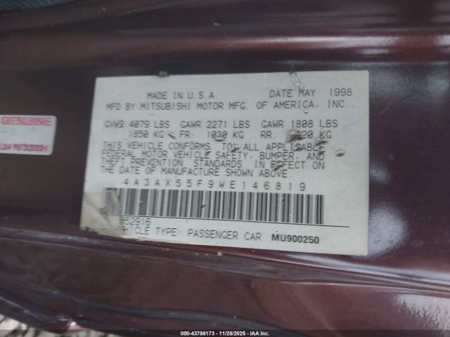 1998 MITSUBISHI ECLIPSE SPYDER 4A3AX55F9WE146819 Photo 8