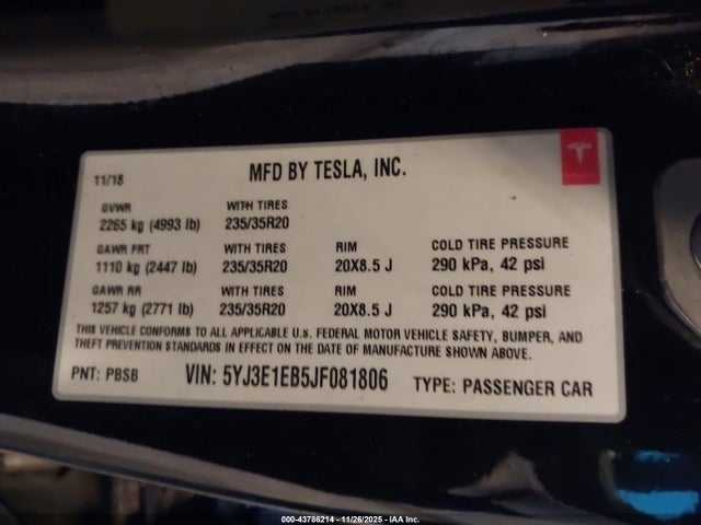 2018 TESLA MODEL 3 5YJ3E1EB5JF081806 Photo 8