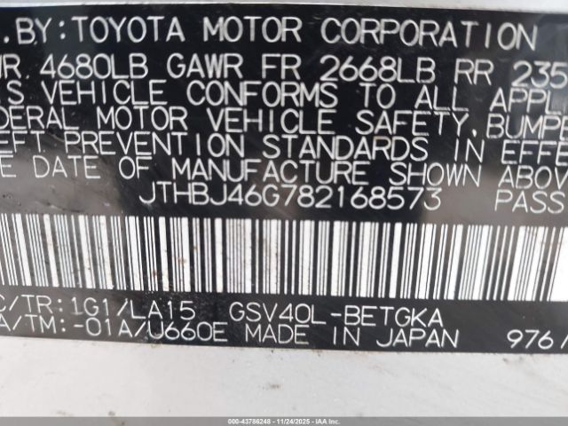 2008 LEXUS ES 350 JTHBJ46G782168573 Photo 8
