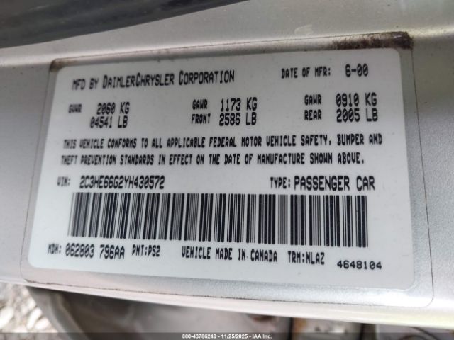 2000 CHRYSLER 300M 2C3HE66G2YH430572 Photo 8