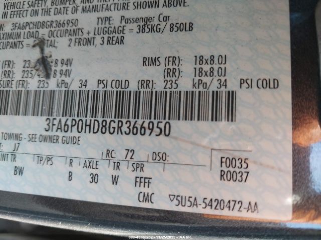 2016 FORD FUSION 3FA6P0HD8GR366950 Photo 8