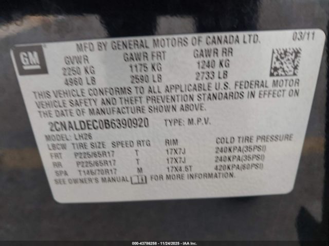 2011 CHEVROLET EQUINOX 2CNALDEC0B6390920 Photo 8
