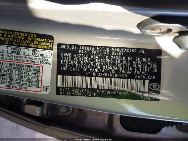 2004 TOYOTA CAMRY 4T1BF32K64U582459 Photo 8