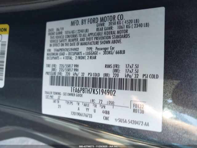 2019 FORD MUSTANG 1FA6P8TH7K5194902 Photo 8