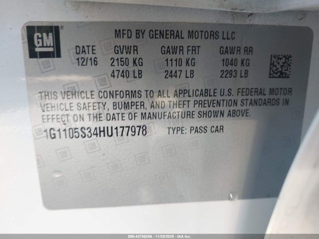1G1105S34HU177978 Chevrolet IMPALA 1LT