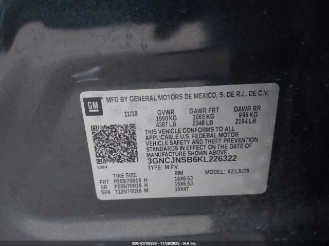 2019 CHEVROLET TRAX 3GNCJNSB6KL226322 Photo 8