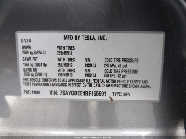 2024 TESLA MODEL Y 7SAYGDEE4RF165691 Photo 8