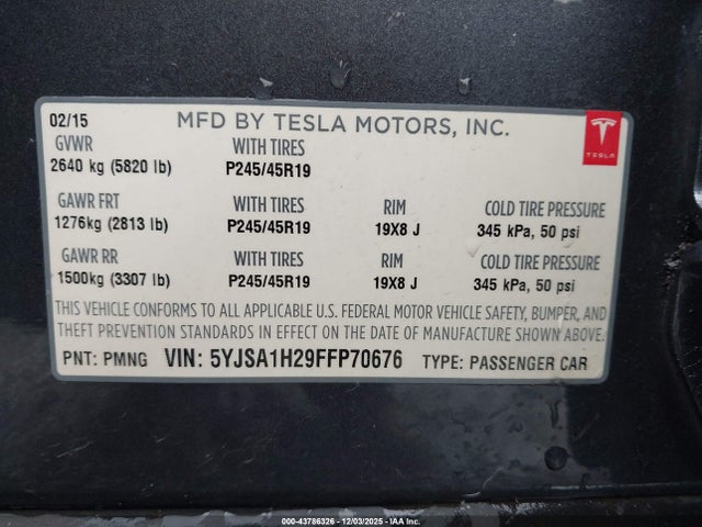 2015 TESLA MODEL S 5YJSA1H29FFP70676 Photo 8