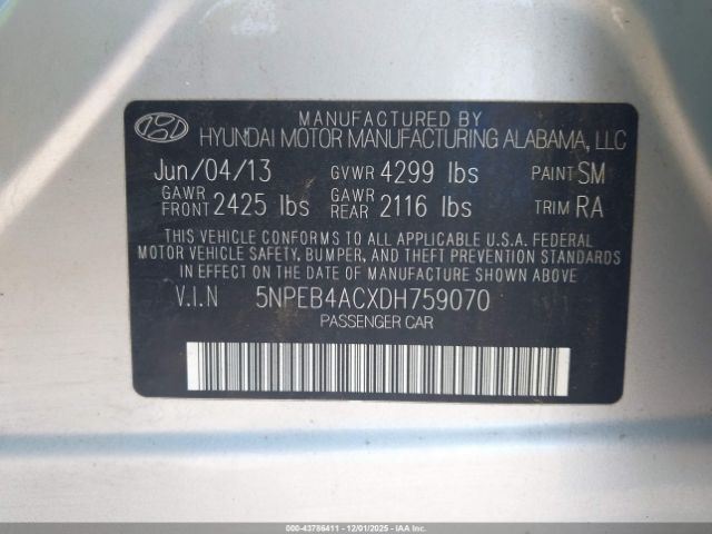 2013 HYUNDAI SONATA 5NPEB4ACXDH759070 Photo 8