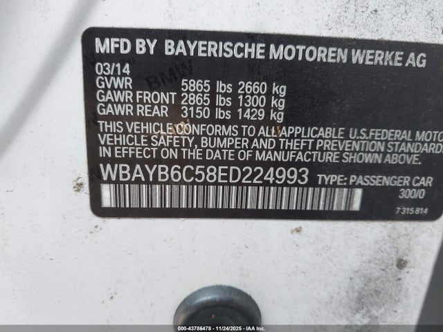 Aukcja sprzedaży 2014 Bmw 750i Xdrive, vin: WBAYB6C58ED224993, numer aukcji: 43786478