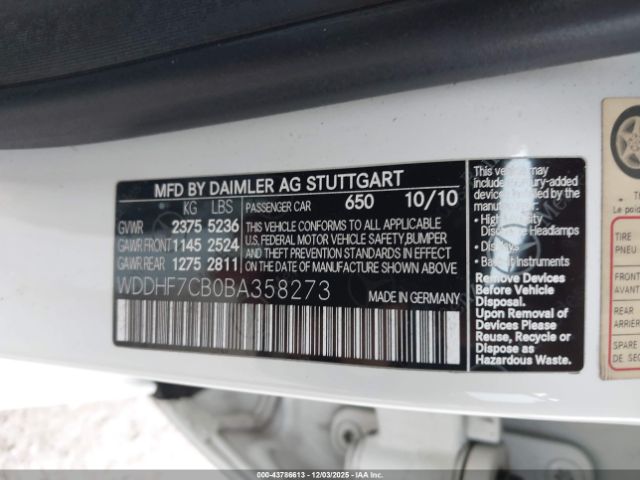 2011 MERCEDES-BENZ E 550 WDDHF7CB0BA358273 Photo 8