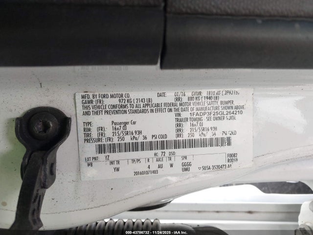Продаж на аукціоні авто 2016 Ford Focus Se, vin: 1FADP3F25GL264210, номер лоту: 43786732