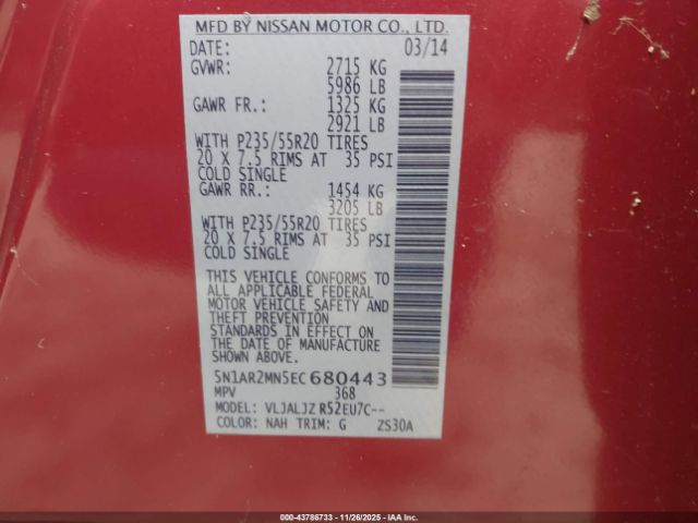 2014 NISSAN PATHFINDER 5N1AR2MN5EC680443 Photo 8