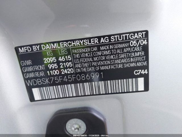 2005 MERCEDES-BENZ SL 500 WDBSK75F45F086991 Photo 8