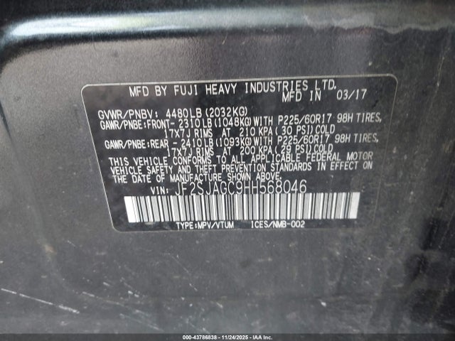 2017 SUBARU FORESTER JF2SJAGC9HH568046 Photo 8