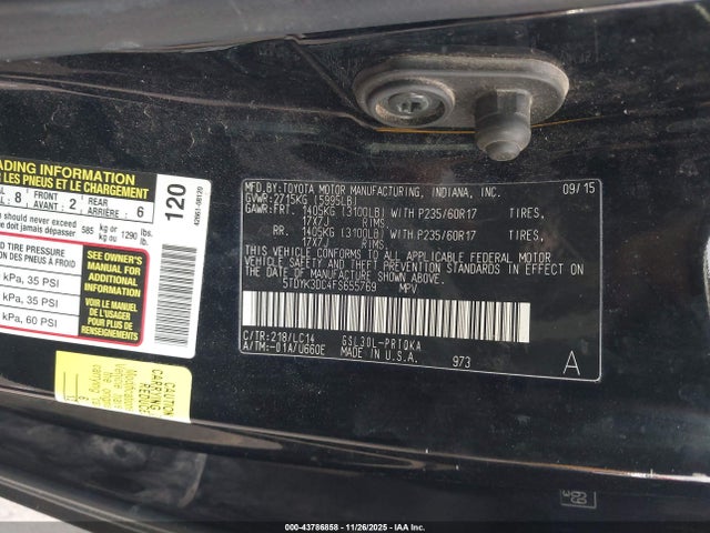 Toyota Sienna Xle 8 Passenger 2015 5TDYK3DC4FS655769 Image 9