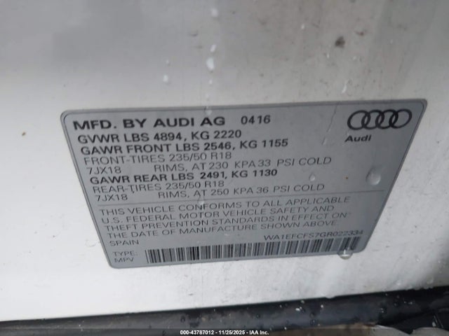 2016 AUDI Q3 WA1EFCFS7GR022334 Photo 8