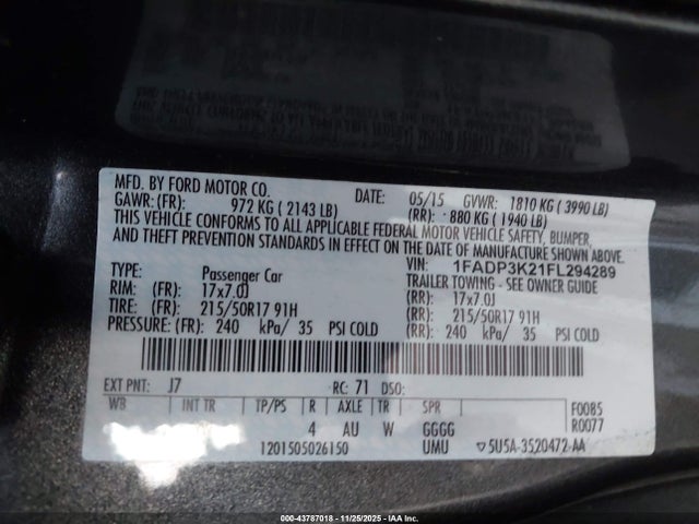 2015 FORD FOCUS 1FADP3K21FL294289 Photo 8