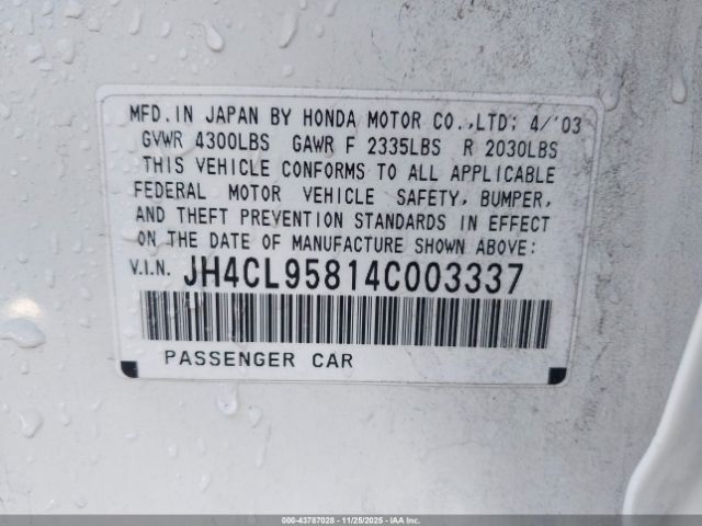 2004 ACURA TSX JH4CL95814C003337 Photo 8