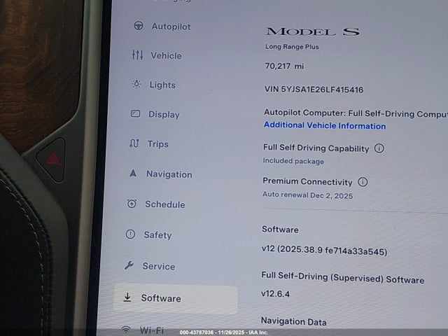 43787036 :رقم المزاد ، 5YJSA1E26LF415416 vin ، 2020 Tesla Model S Long Range Dual Motor All-wheel Drive/long Range Plus Dual Motor All-wheel Drive مزاد بيع