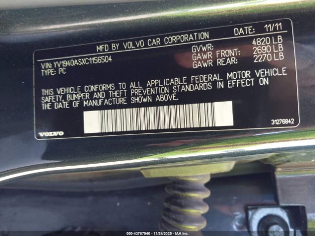 2012 VOLVO S80 YV1940ASXC1156504 Photo 8